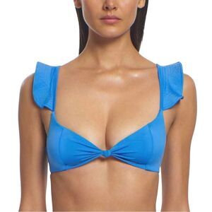 Peixoto Amara Bikini Top Ruffle Shoulder Textured Swim Pullover Blue Size L NEW